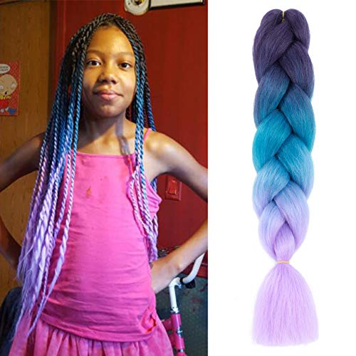 Callia Braiding Hair 5 Packs Ombre Jumbo Braids 24inch Dreadlocs Crochet Hair Kanekalon Hair Twist Box Braids High Temperature Synthetic Hair ( Blue-Royal Blue-Medium Orchid)