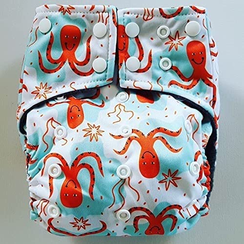 Wasbareluiers.eu - Pañal de Bolsillo de Algodón Ajustable, Calamar, Tamaño único Cover