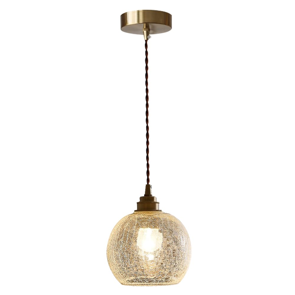 GUOGUOSM E26 Screw Glass Pendant Lamp, Nordic Minimalist Style Single Head Hanging Light, Creative Circular Chandelier, Bedroom Kitchen Island Cafe Decorative Lighting Fixtures