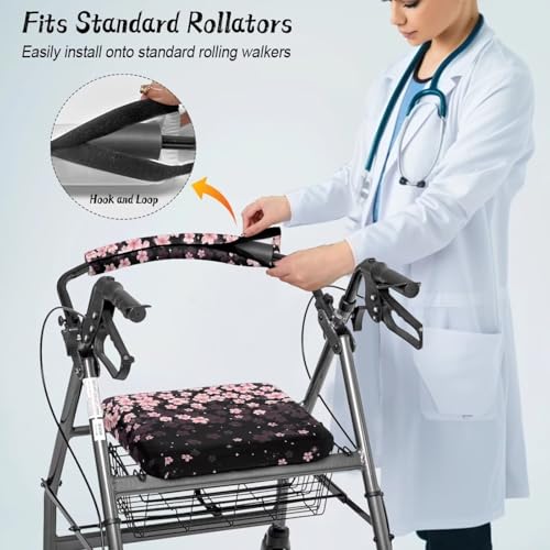 Image of Soft Walker Seat Covers, Cherry Blossom Universal Rollator Backrest and Seat Covers, Adjustable Accessories for Seniors Women Men