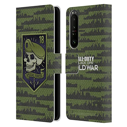 Head Case Designs Officially Licensed Activision Call of Duty Black Ops Cold War Skull Special Forces Badges Leather Book Wallet Case Cover Compatible with Sony Xperia 1 III