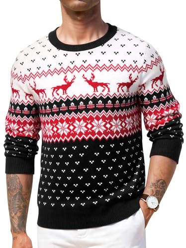 Crewhpo Jersey Navideño Hombre de Cuello Redondo Suéter Navidad de Manga Larga Ropa de Punto Sweater para Otoño Invierno