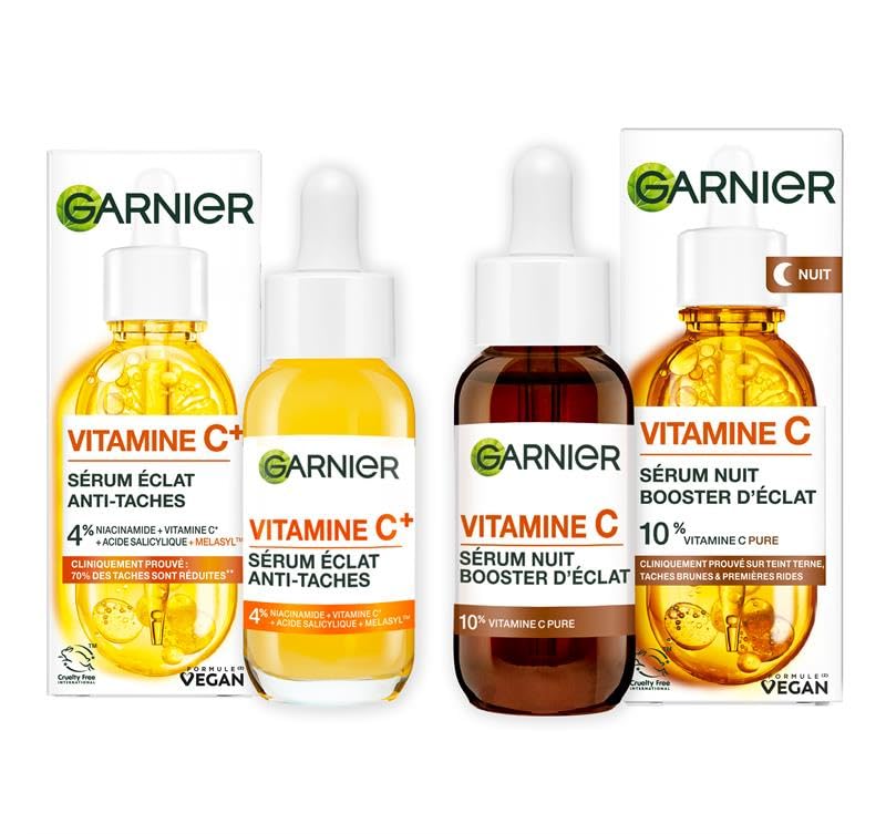 Garnier Skin Active - Coffret Sérum Jour Anti-Taches Brunes + Sérum Nuit Booster d’Éclat - Soins Visage Enrichis en Vitamine C - Vegan & Cruelty Free -...