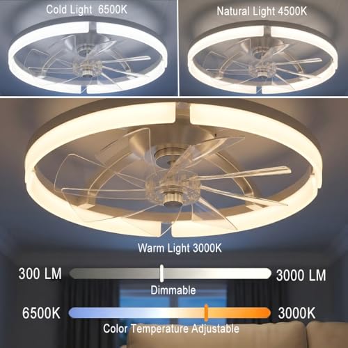 20" Ceiling Fan with Light, Flush Mount, Remote Control, Black — view 2