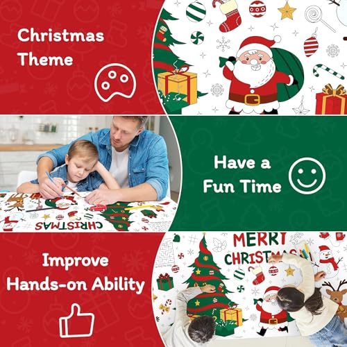 Image of Childom 1 Pack Christmas Coloring Tablecloth for Kids,Christmas Crafts for Kids,30 x 72 Inch Disposable Paper Table Cover,Giant Coloring Poster for Children Gifts Games Activities Holiday Party Favors