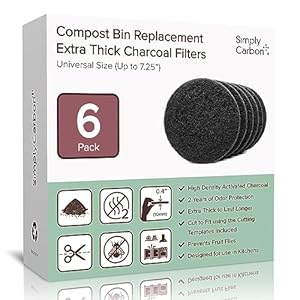 2 Years Supply Extra Thick Filters for Kitchen Compost Bins – Longer Lasting Activated Charcoal – Universal Size Fits ALL Compost Bins up to 7.25″ Filter Size – Replacement Set of 6 (by Simply Carbon)