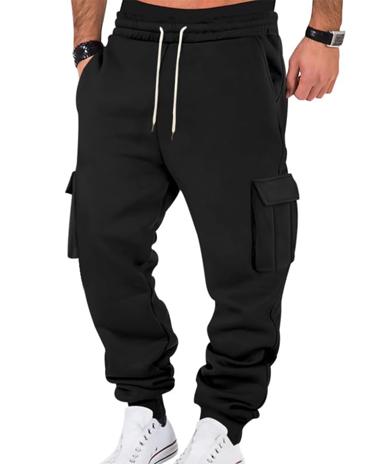 PIDOGYM Mens Fleece Cargo Sweatpants Heavyweight Tapered Joggers Athletic for Men Workout Running with Pockets