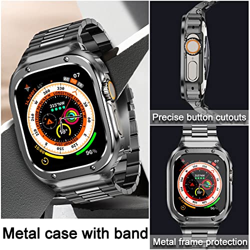 Image of MioHHR Stainless Steel Band and Case Compatible with Apple Watch Band 49mm | Men Metal Protective Bumper Cover with Straps for iWatch 49mm Series Ultra 3, Ultra 2, Ultra, Space Gray
