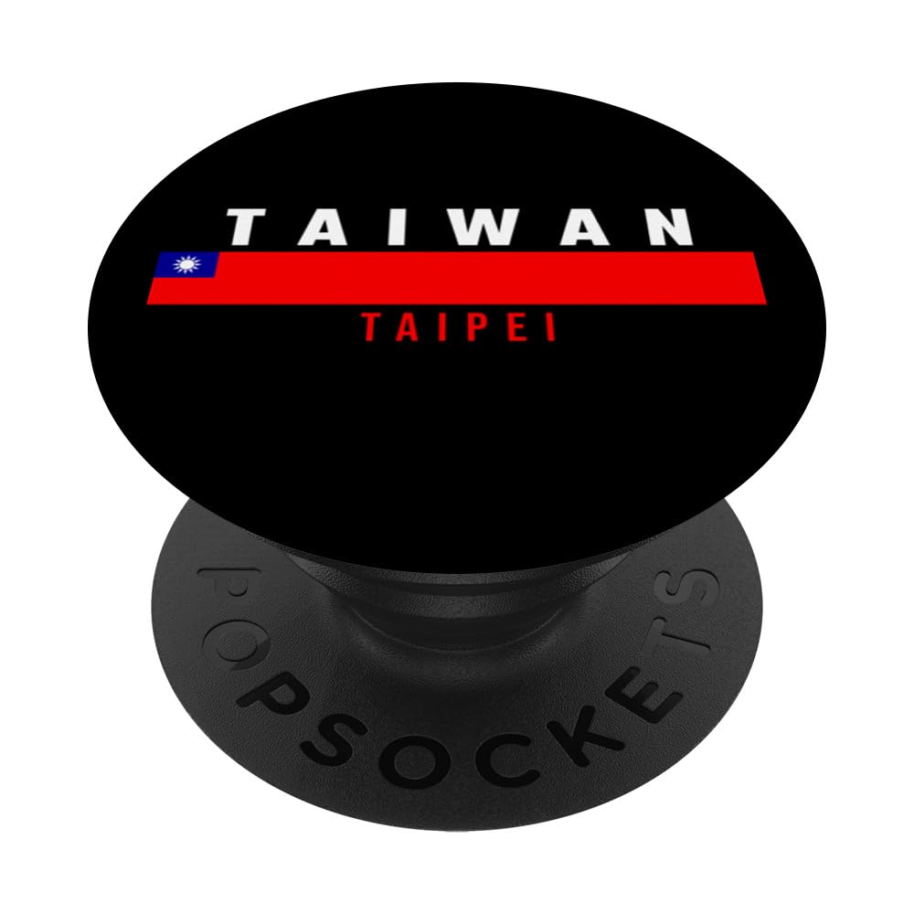 Taiwanese Flag with text TAIWAN- TAIPEI in capital letters PopSockets Swappable PopGrip, Black