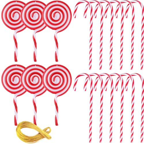 25 Pcs Candy Cane Christmas Decorations, Christmas Lollipops Candy Cane Ornaments, Red and White Christmas Decorations for Tree, Plastic Candy Canes Xmas Holiday Home Party Supplies