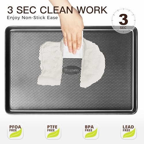 HONGBAKE 2 Pack Jelly Roll Pan Set 15x10, Cookie Sheets for Baking with Diamond Texture, Baking Sheets Non Stick, Non Toxic Oven Trays for Cooking, Heavy Duty 57% Thicker Carbon Steel, Dark Gray by HONGBAKE - Image 5