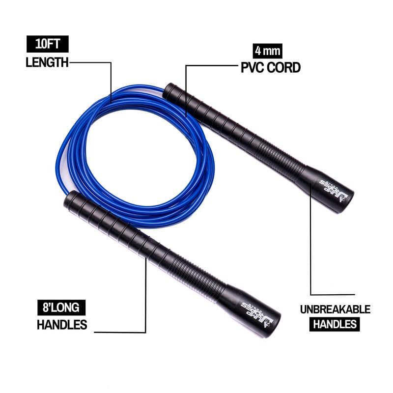 Image of World, Long Handle 4MM | Freestyle Adjustable PVC Skipping Rope for Men | Tangle-Free, Fast-Spinning Jump Rope for Beginners and Trick Training (Blue)