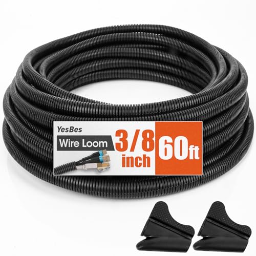60 FT Wire Loom 3/8 Inch, Split Wire Loom Tubing Wire Conduit, Wire Protector Tubing &ndash; Black