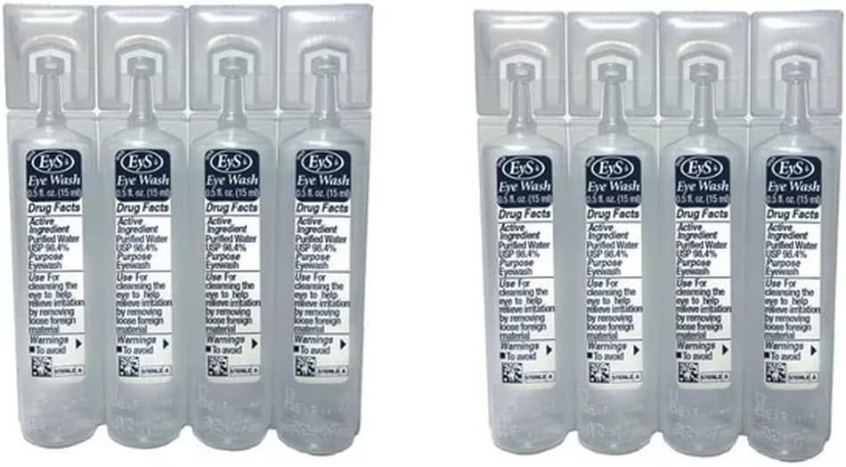Eyes Plus Single-Use Eye Wash for Eyes, Sterile Buffered Solution, 0.5 Fl Oz per Vial, Pack of 8