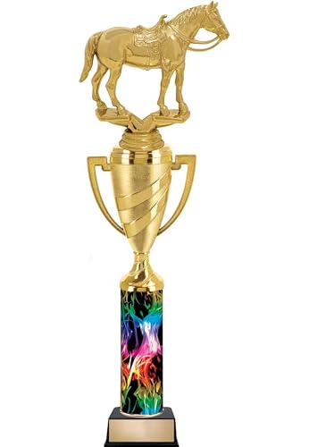 Crown Awards Personalized Rainbow Inferno Western Horse Trophy, 14" Western Horse Trophy Prize, Personalize with Free Engraving Prime