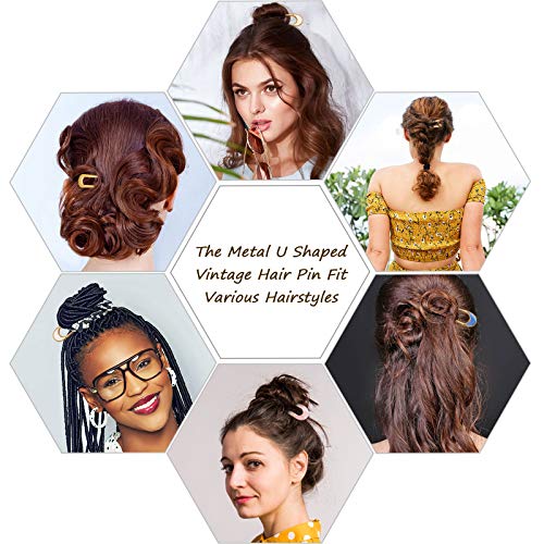 image for Chuangdi 8 Pieces U-Shaped Hairpin with 2 Prongs Vintage Hair Pin Fork