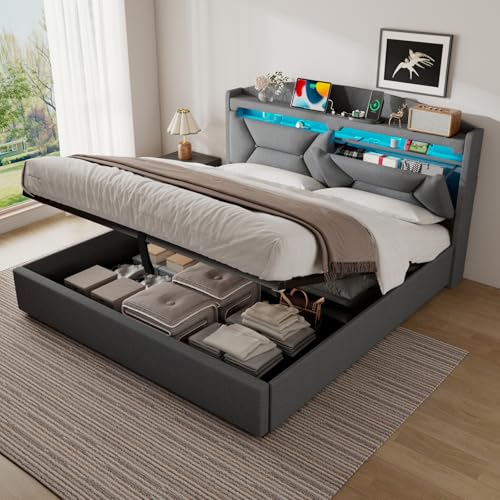 ZUUYEE Letto Matrimoniale 160x200 con Contenitore, Letti Matrimoniali con LED,