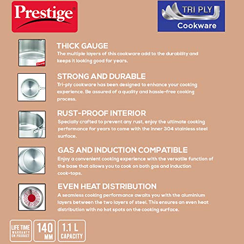 Prestige Tri Ply Sauce Pan 140 mm - Image 4