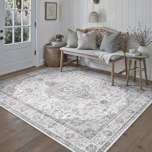 PureCozy Grau Teppich Wohnzimmer 160x230cm Waschbarer Vintage Tepich
