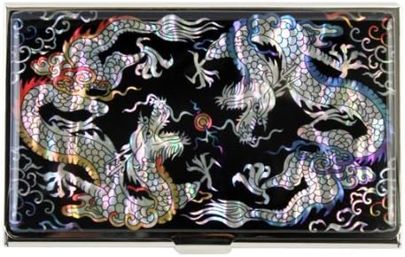Amazon Co Jp 螺鈿細工 龍 ドラゴン ステンレス製 スリム 名刺入れ カードケース Idケース ブラック シューズ バッグ