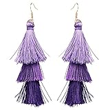 Tassel Dangle Threader Drop Earrings Ear Studs Layered Fringe Thread Hoops Linear Tribal Charms Jewelry Purple Tone