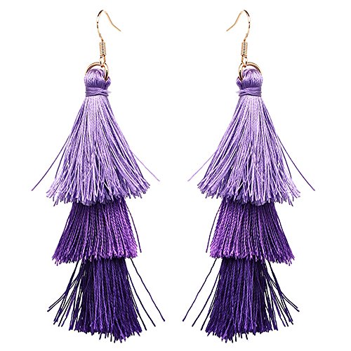 Tassel Dangle Threader Drop Earrings Ear Studs Layered Fringe Thread Hoops Linear Tribal Charms Jewelry Purple Tone