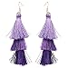 Tassel Dangle Threader Drop Earrings Ear Studs Layered Fringe Thread Hoops Linear Tribal Charms Jewelry Purple Tone
