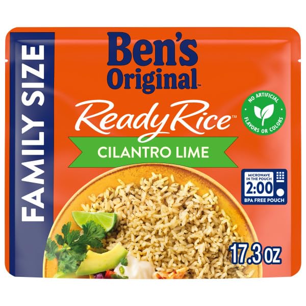 BEN'S ORIGINAL READY RICE Cilantro Lime Flavored Family Size Rice, Easy Dinner Side, 17.3 oz Pouch