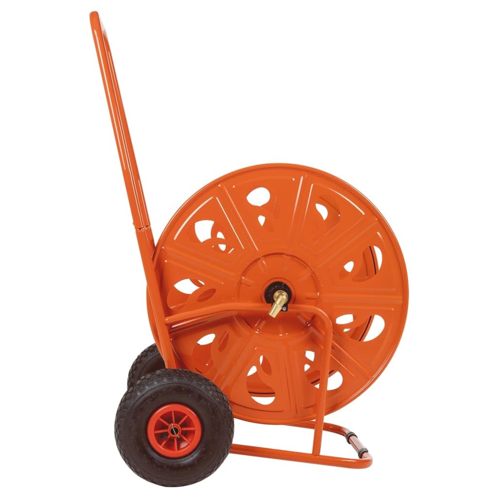 Schlauchwagen 140 m 3/4 Zoll Stahl | Pulverbeschichtete Stahlkonstruktion, drehbare Außentülle, Handkurbel, mit Rädern