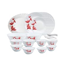 Larah by Borosil Ruby Opalware Dinner Set, 33-Pieces, White