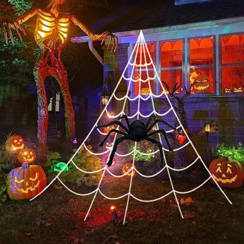 Toile d'araignée Halloween extensible avec araignée velue pour décoration extérieure - 3