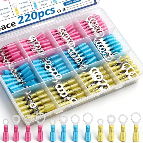 Cosses à bague thermorétractable smseace 220 pièces connecteurs électriques 22-16 AWG pour bateau