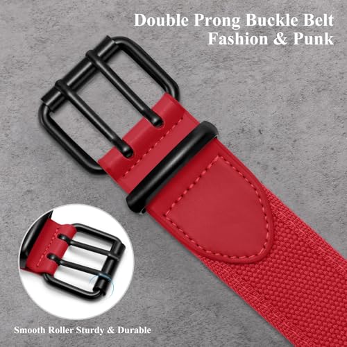 Image of WHIPPY Canvas Double Grommet Belt Unisex Casual Double Prong Belt for Men Women for Jeans Pants