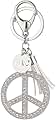 YONGYAN Crystal Peace Sign Keychain Purse Handbag Pendant Rhinestone Car Keyring for Women Backpack (Silver)