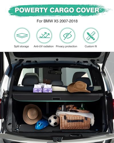 Image of Powerty Cargo Cover for 2007-2018 BMW X5, Canvas Texture Trunk Cover Privacy Screen Rear Security Shade for BMW X5 Accessories (Not for BMW X3 /X4)