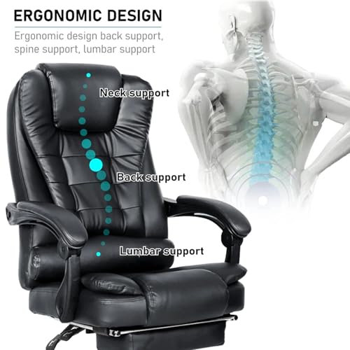 Massage Office Chair with Footrest–Ergonomic High Back Executive Swivel PU Leather & Lumbar Support, Reclining Computer Chair with Leg Rest, Adjustable & Remote Control (2 point massage) - Image 7