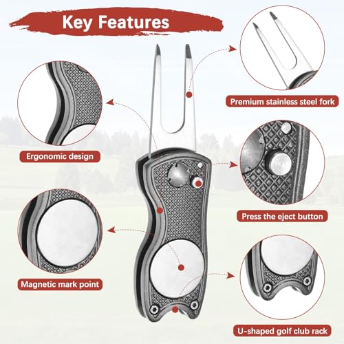 Arregla piques de golf plegable con marcador magnético kit de 4 piezas color gris 7