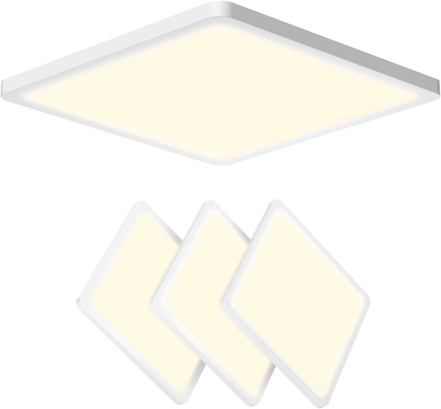 AVANLO Flush Mount Ceiling Light, Super Slim 0.6 Inch Thickness 12 Inch LED Ceiling Light, 120V 3000K 3100lm 24W, Dimmable, Square, for 3.5-4'' Junction Box, 5-6'' Housing & Surface Mount. 4 Pack