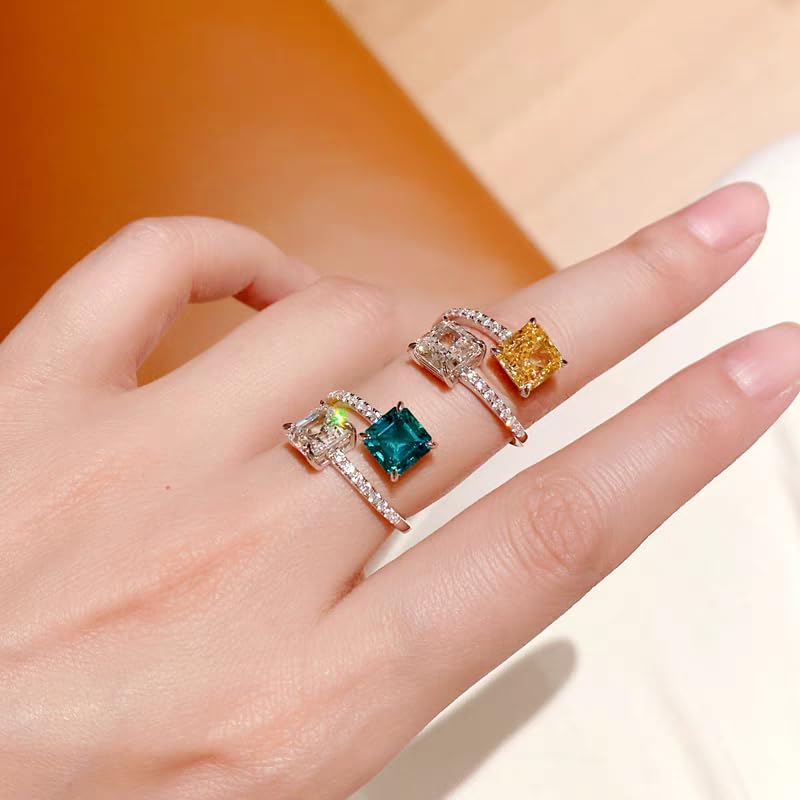 OIDIMS Four Claw Princess Square Ring Crystal Cubic Zirconia Promise Eternity Rings Wrap Open Dainty Wedding Band Adjustable Wedding Stacking Ring Promise Statement Birthday Bff Gift for Women3