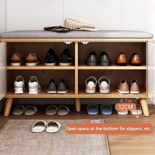 Banc à chaussures en bois 2 niveaux avec étagère élégante - 4
