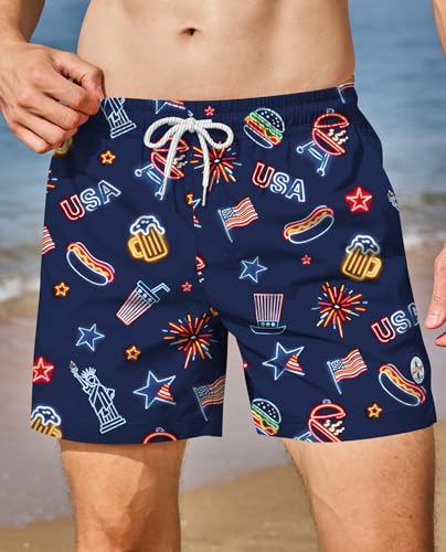 Image of Men's 5'' Swim Trunks with Compression Liner Graphic Beach Dry Fit Lightweight Bathing Shorts (S-XXL)
