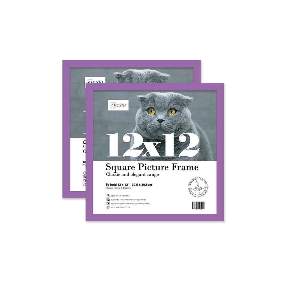 Almost Frameless 12x12 Purple Picture Frame Set of 2, Display 12x12 Picture Gallery Wall, Poster, Photo, Artwork, or Print, Purple, Square โ image 1