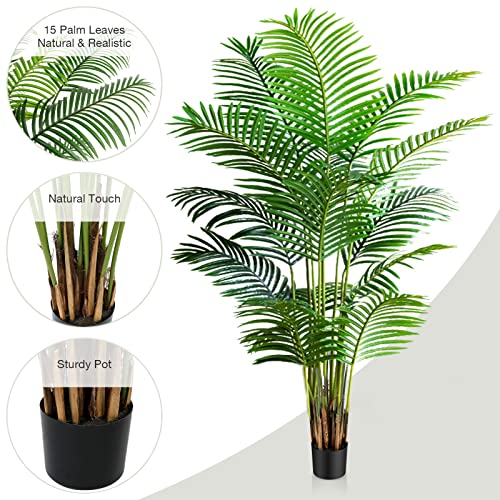 Worth Garden 6Ft Artificial Areca Palm Plant 2 Packs In Pot, Fake Cane Palm Silk Tree Indoor Outdoor, Dypsis Lutescens, 70In Lifelike Faux Silk Plant Home Decor, Black Pot & 20G Dried Moss Included #TOP5