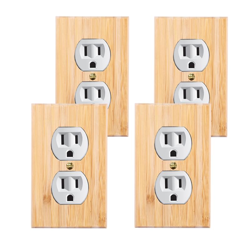 4PC Solid Wood Outlet Covers Raw Wooden Light Switch Plate Decorative Wall Plate Bamboo Quality Light Switch Plate Cover Double Hole Outlet Plate