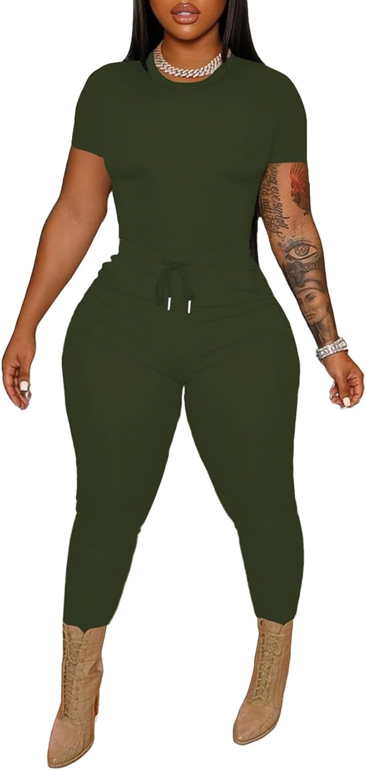 HBQ Women 2 Piece Outfits Sweatsuits Track Suits Crop Tops Biker Long Pants Workout Jogger Sets