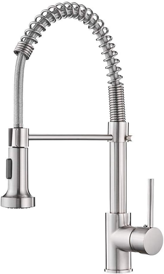 OWOFAN Kitchen Faucet with Pull Down Sprayer Industrial 1 Handle 1 Hole Or 3 Hole Faucet for Farmhouse Camper Laundry Utility Rv Wet Bar Sinks Stainless Steel Brushed Nickel Standard 6 Brushed Nickel