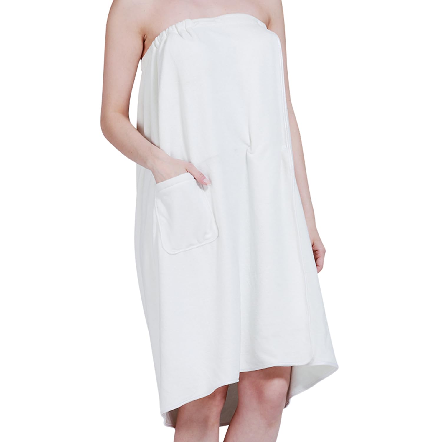 SINLAND Women's Spa Wrap Microfiber Lightweight Knee Length Bath Body Wrap Shower Towels with Adjustable Closure 32 Inch x 60 Inch White