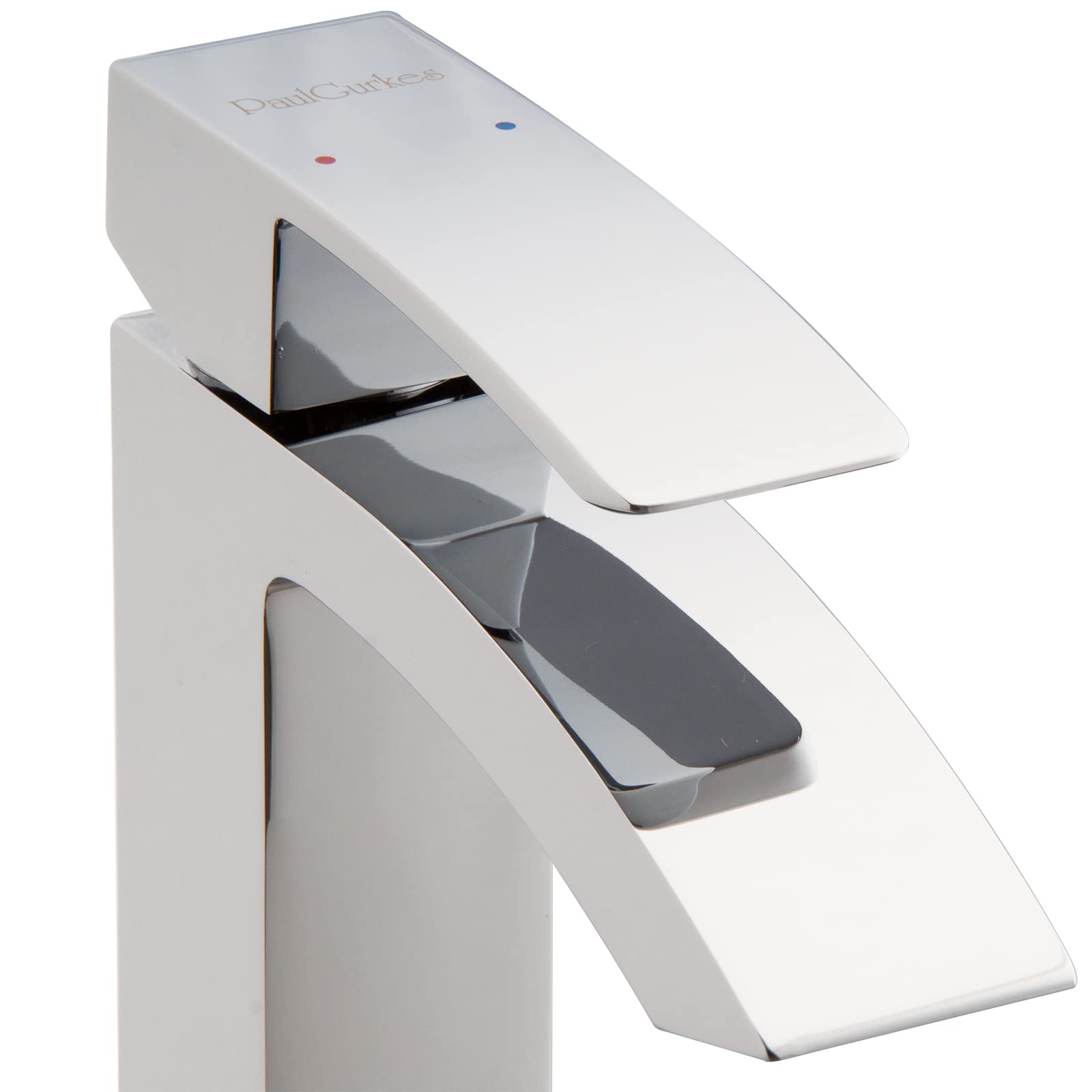 Robinet de Lavabo Design Angulaire en Laiton Massif Chromé pour Vasque à Poser, Sortie d'Eau en Cascade, Mitigeur Haute Pression avec Flexibles 3/8"