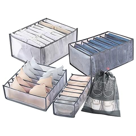 HAOERDG Wardrobe Storage Oganiser Clothes, Foldable Clothes Underwear Drawer Organisers, 4Pack Clothes Drawer Storage Organiser for Jeans T-shirts Socks Cover