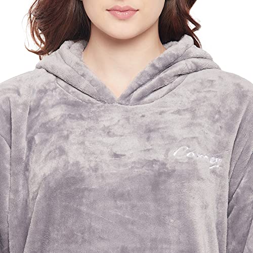 Image of CAMEY Women Winter Full Sleeve Top and Pajama Pants Regular Fit Night Suit Hooded Top and Pyjama Set Ladies Night Dress (Free Size, Grey)